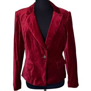 White Black Red Velvet Single-Breasted Blazer Jacket Cotton Blend Women Size 12